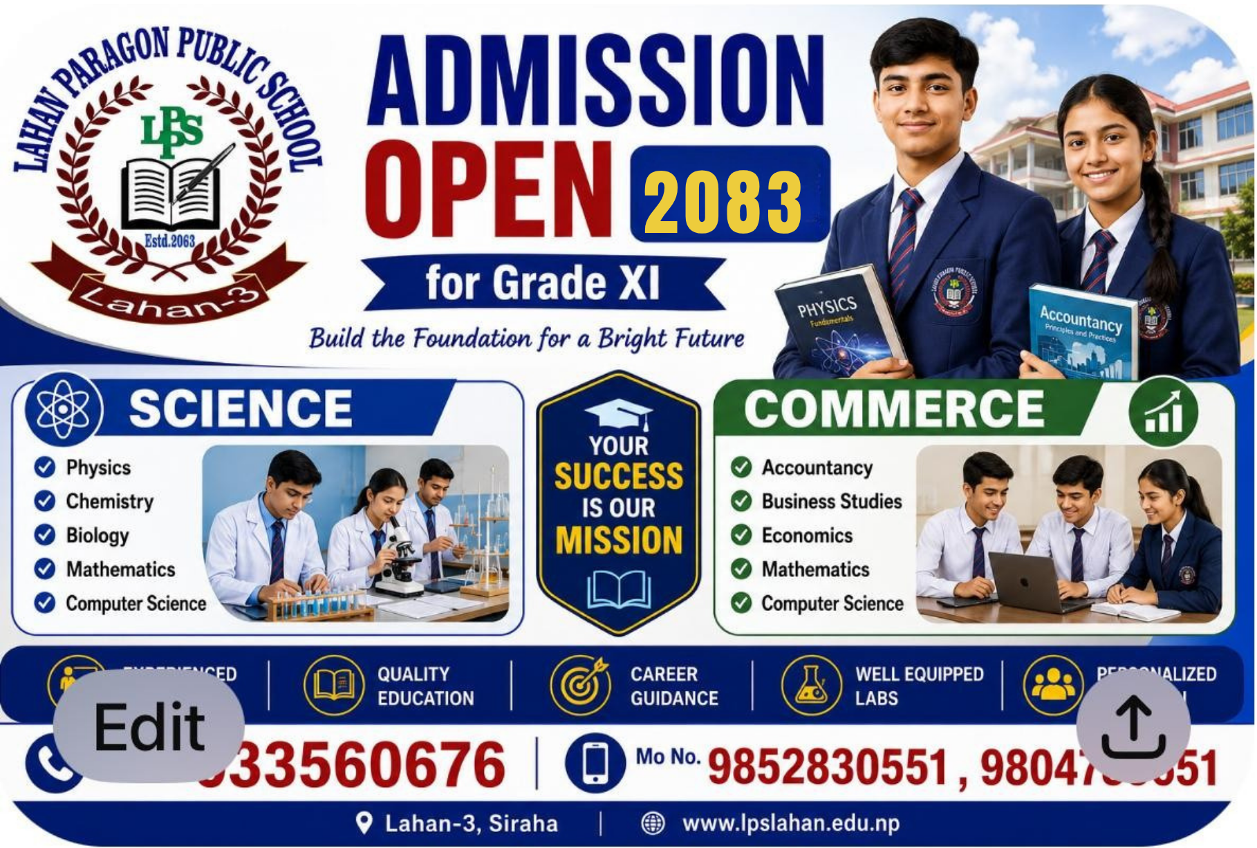Lahan Paragon Grade XI Admission Open 2083